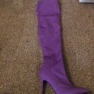 Thigh high nylon purple boots